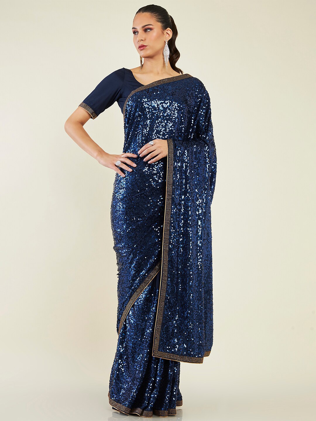 

Soch Sequin Embellished Saree, Navy blue