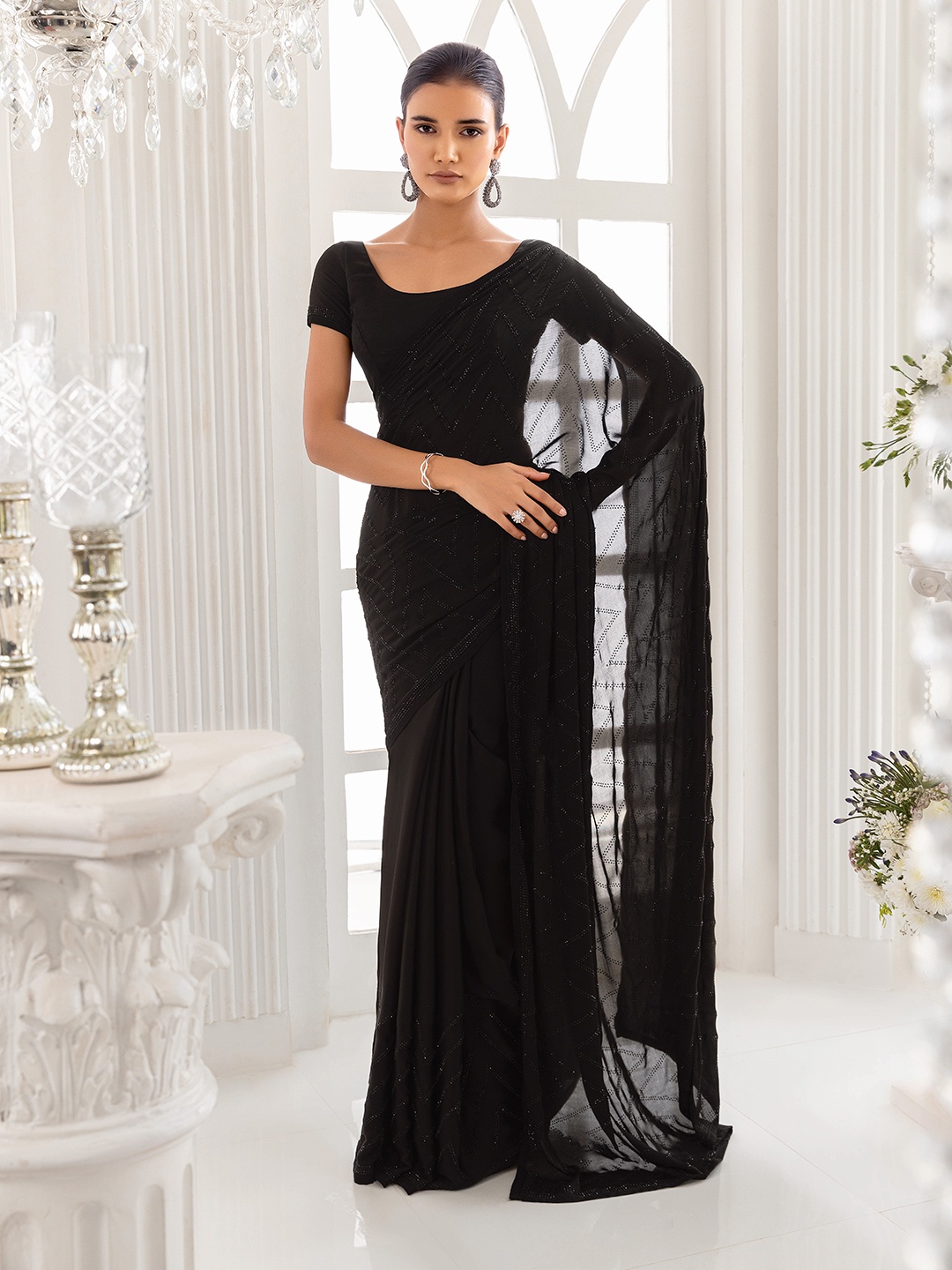 

Soch Embellished Beads and Stones Saree, Black
