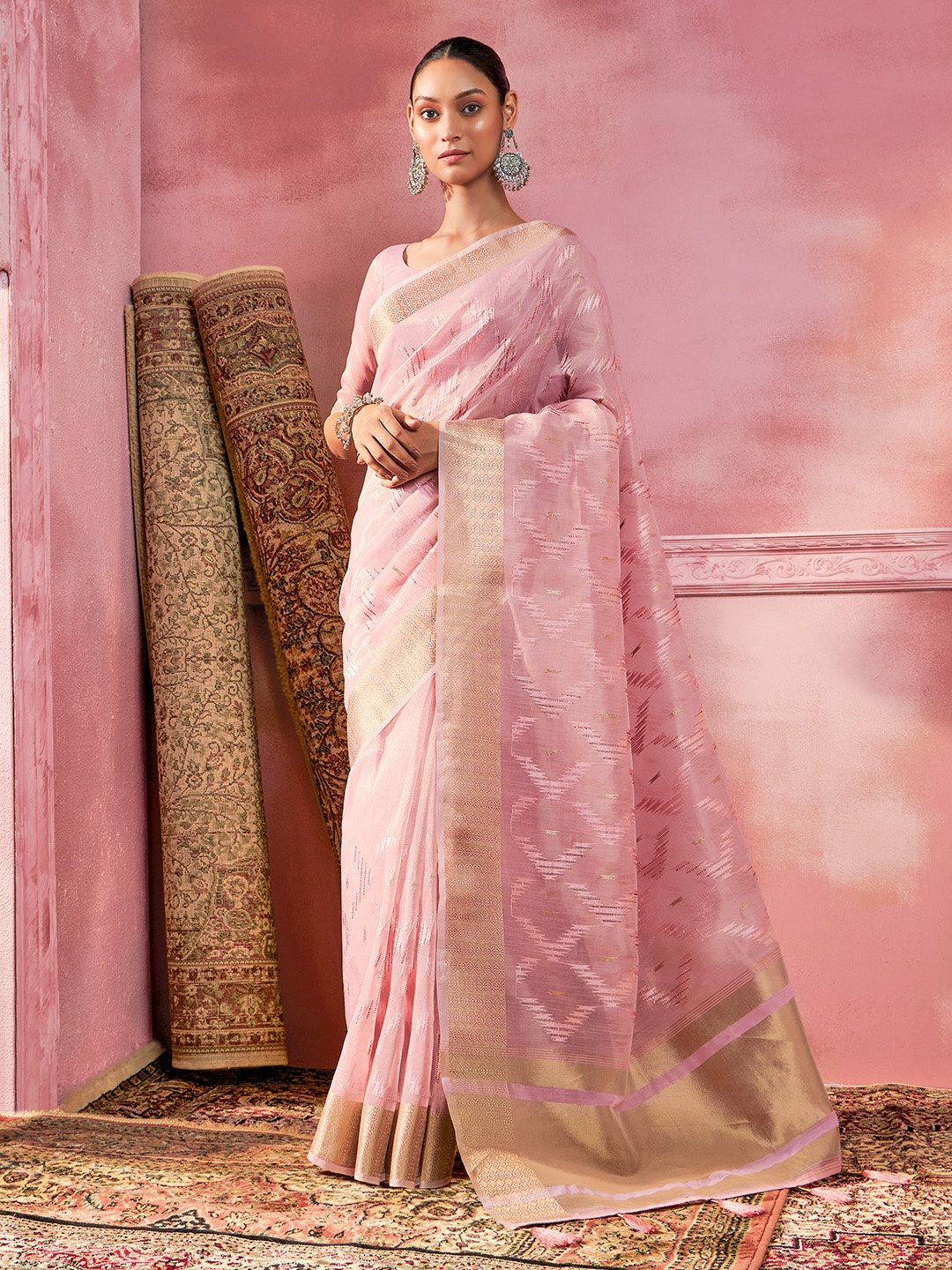

Soch Chevron Woven Design Zari Tissue Saree, Pink