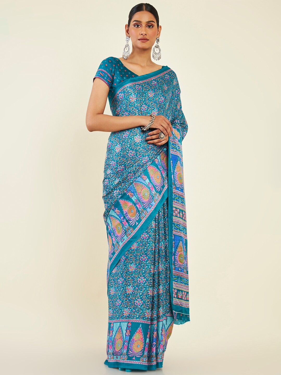 

Soch Floral Printed Saree, Teal