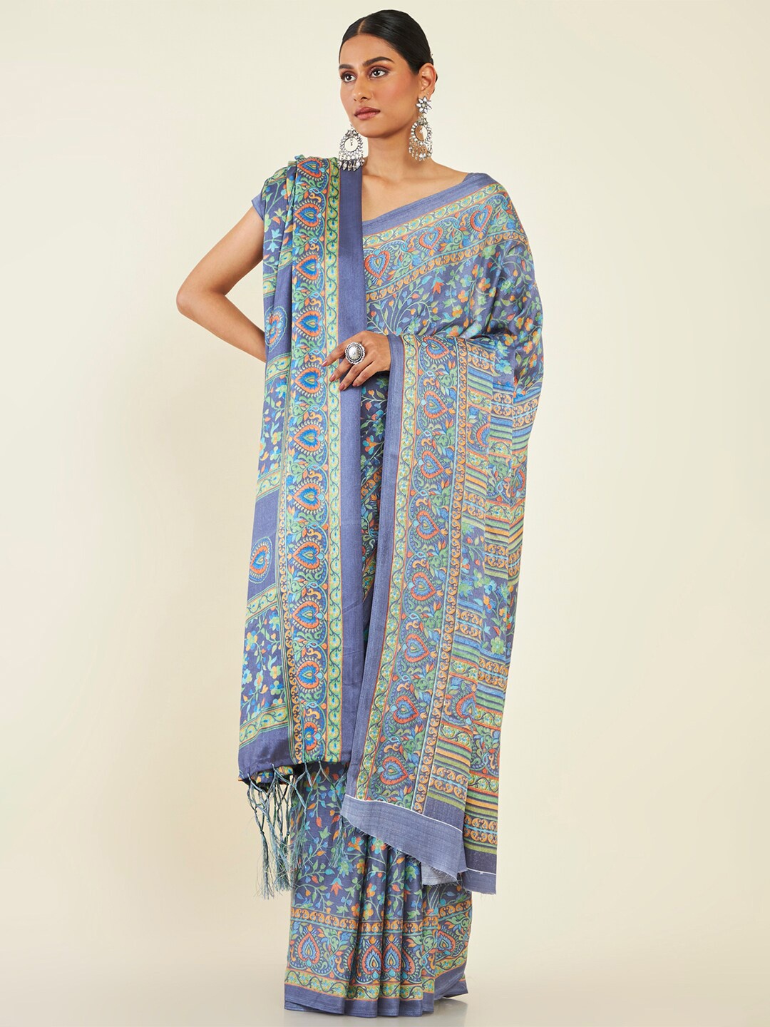 

Soch Grey & Green Floral Pashmina Saree