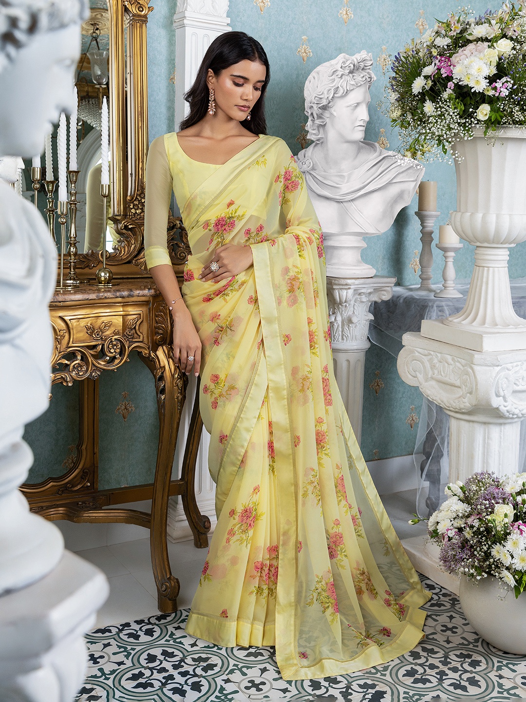 

Soch Floral Printed Saree, Yellow