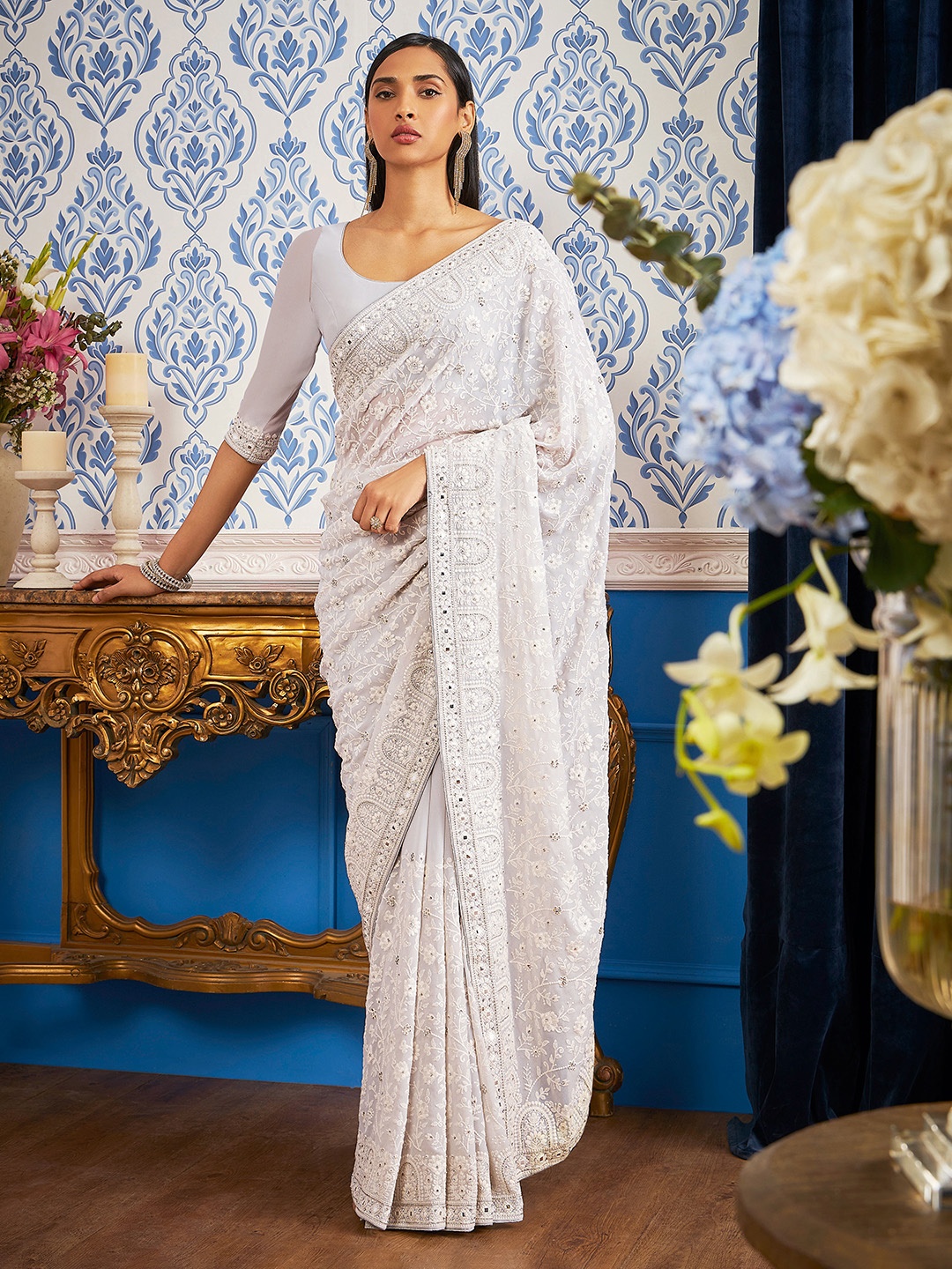 

Soch Floral Embroidered Saree, Grey