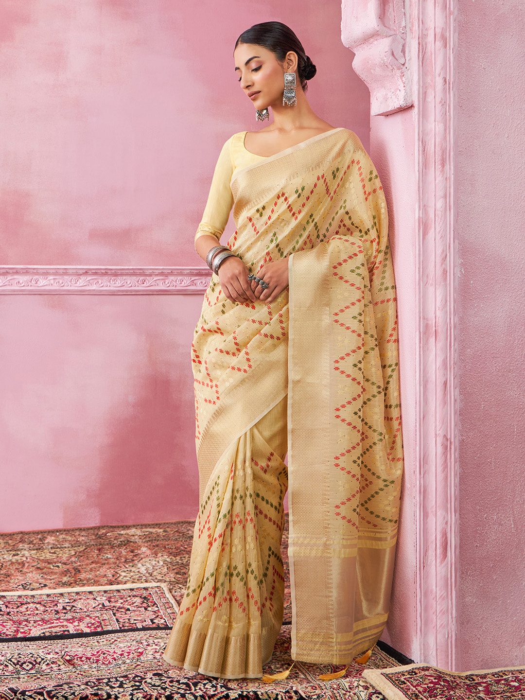 

Soch Chevron Woven Design Zari Tissue Saree, Gold