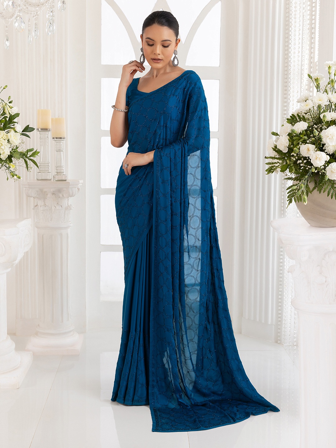 

Soch Beads and Stones Embellished Pure Crepe Saree, Blue