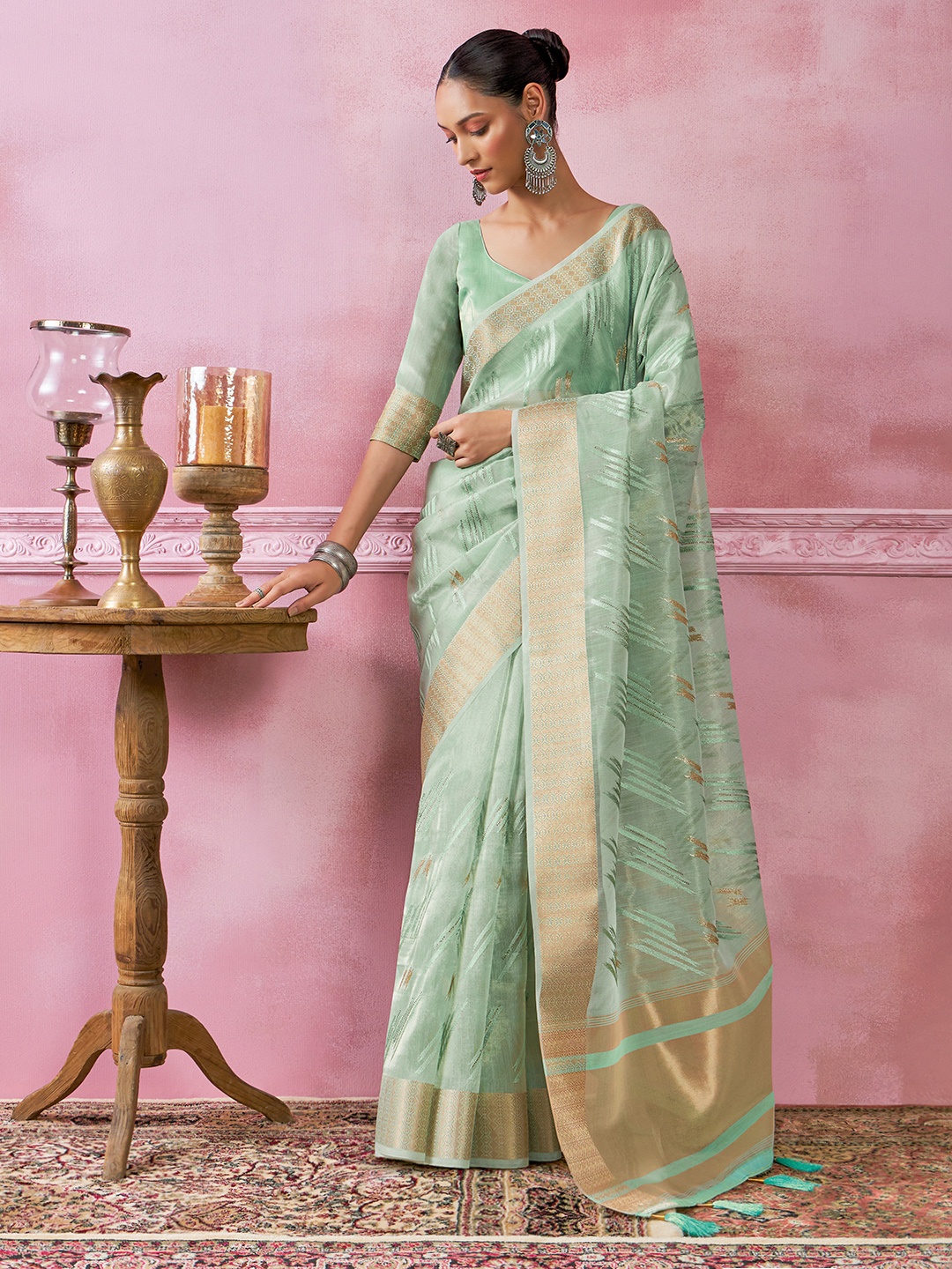 

Soch Woven Design Beads And Stoneds Embellished Zari Tissue Saree, Blue