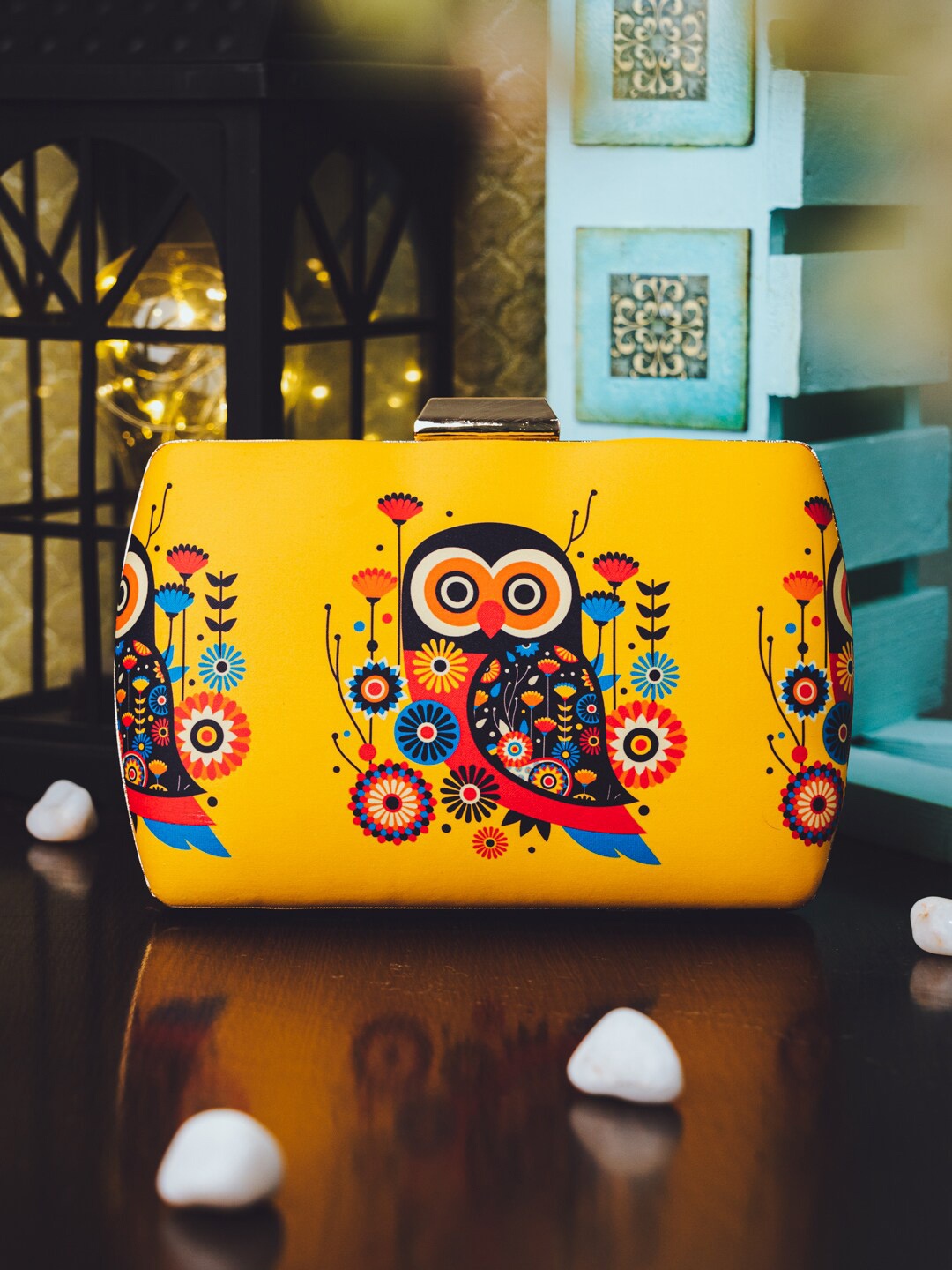 

NR By Nidhi Rathi Owl Printed Box Clutch, Yellow