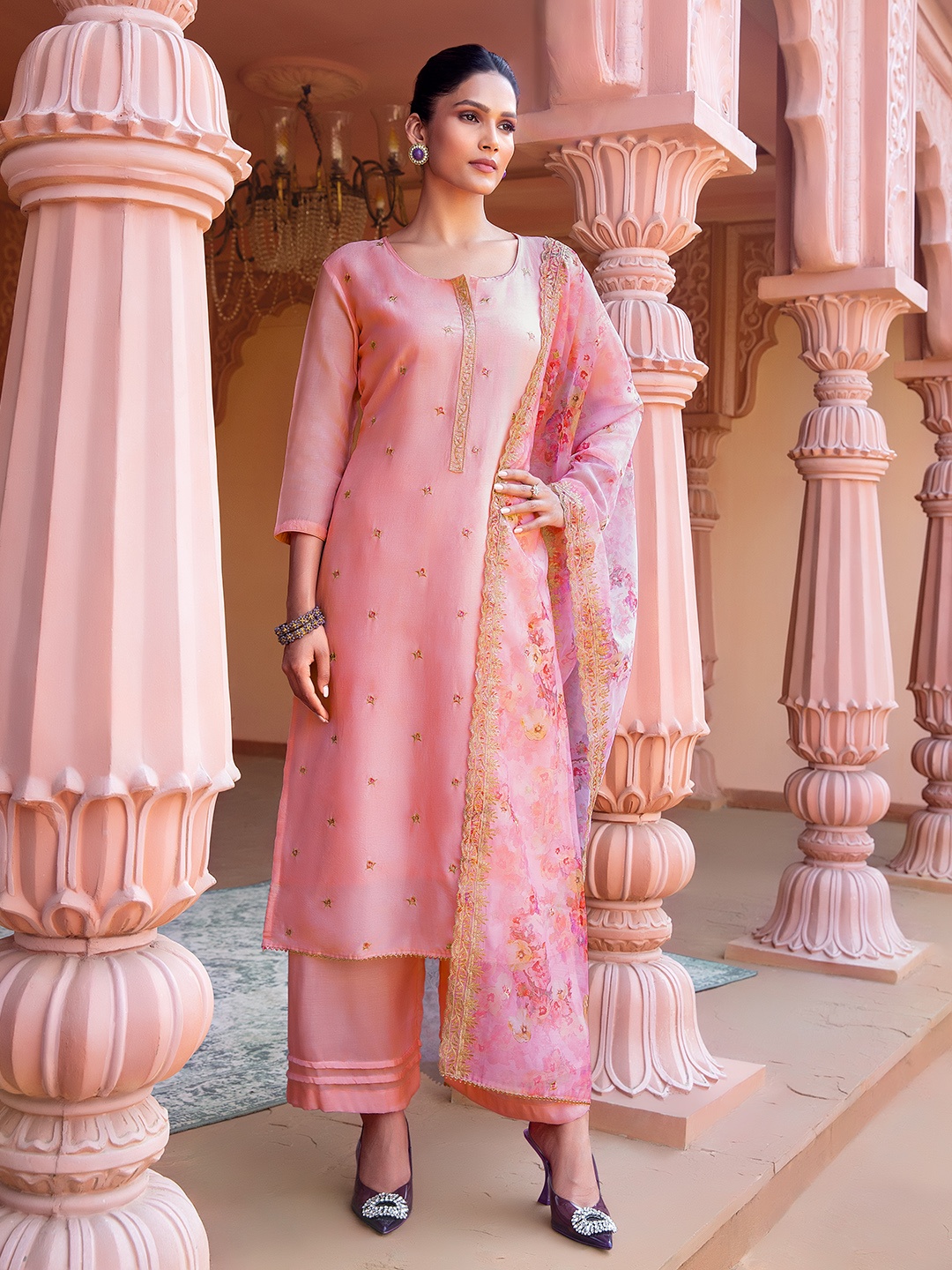 

Soch Embroidered Pure Silk Unstitched Dress Material, Pink