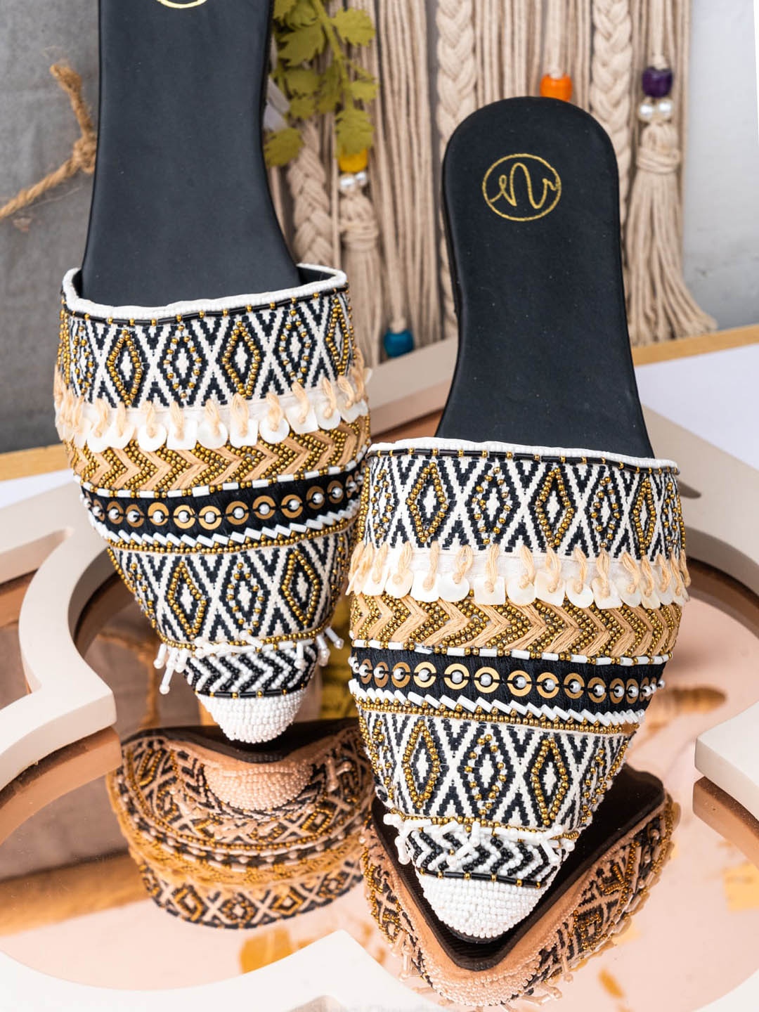 

NR By Nidhi Rathi Women Embellished Leather Ethnic Mules, Black