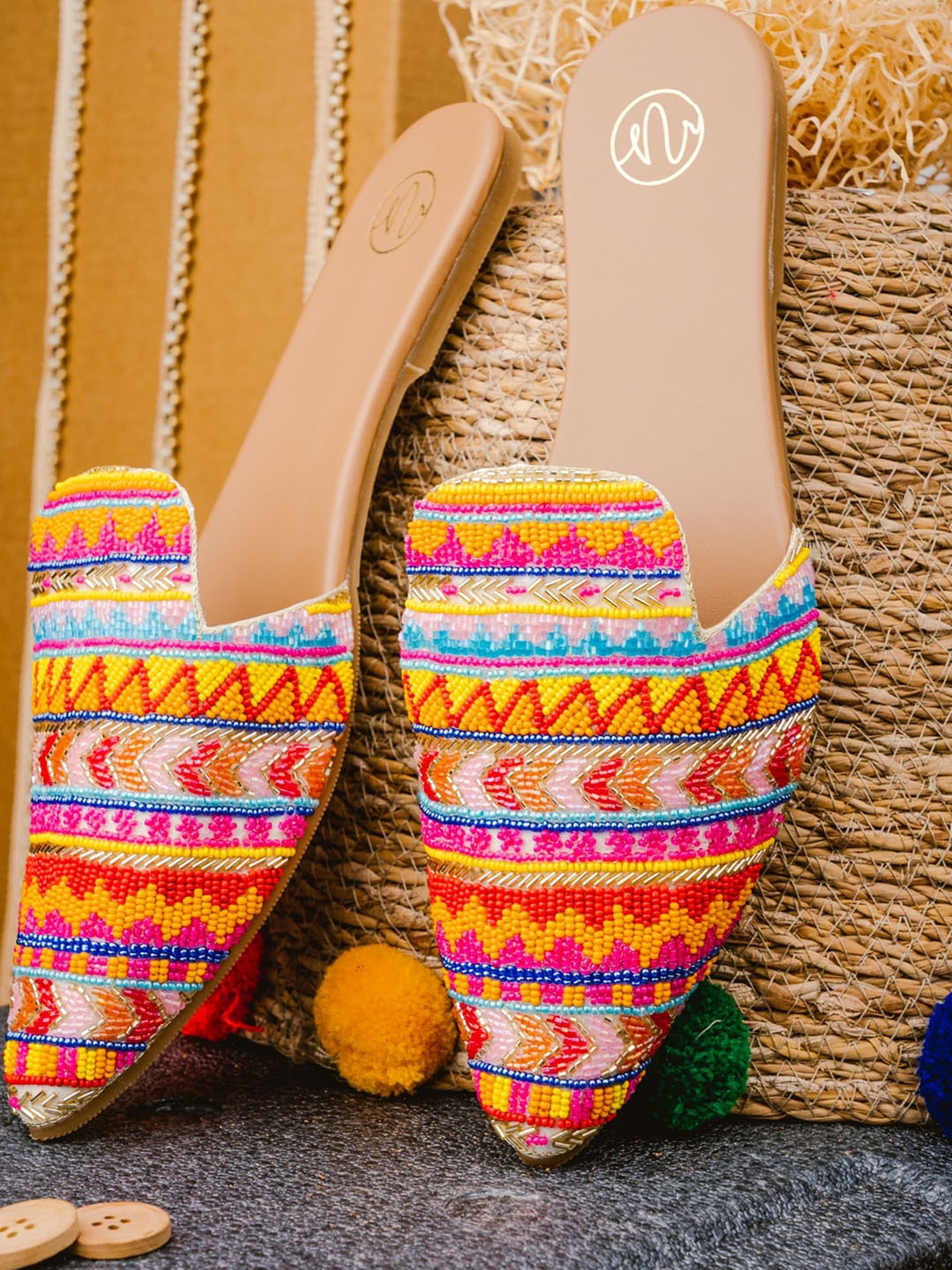 

NR By Nidhi Rathi Women Embellished Ethnic Mules, Pink