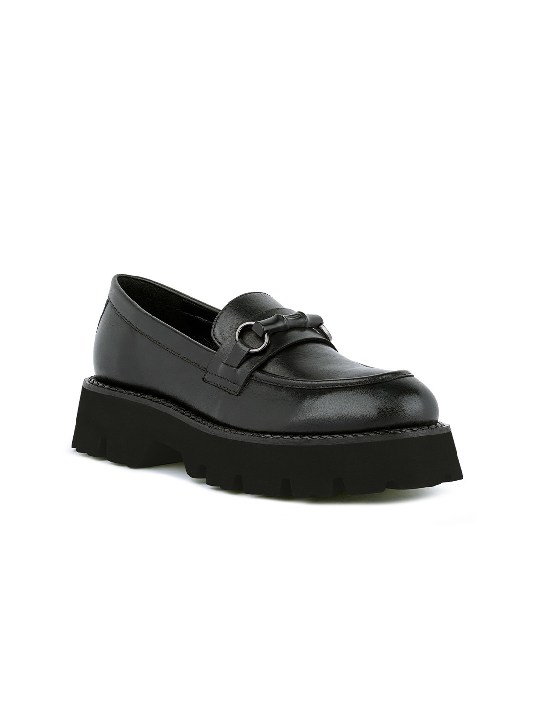 

RAG & CO Women Comfort Insole Leather Horsebit Loafers, Black