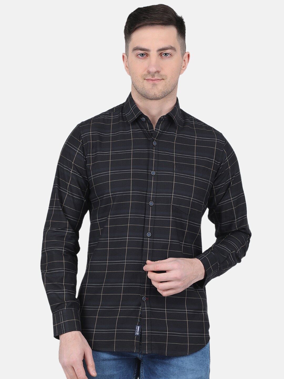 

Monte Carlo Windowpane Checks Casual Shirt, Black