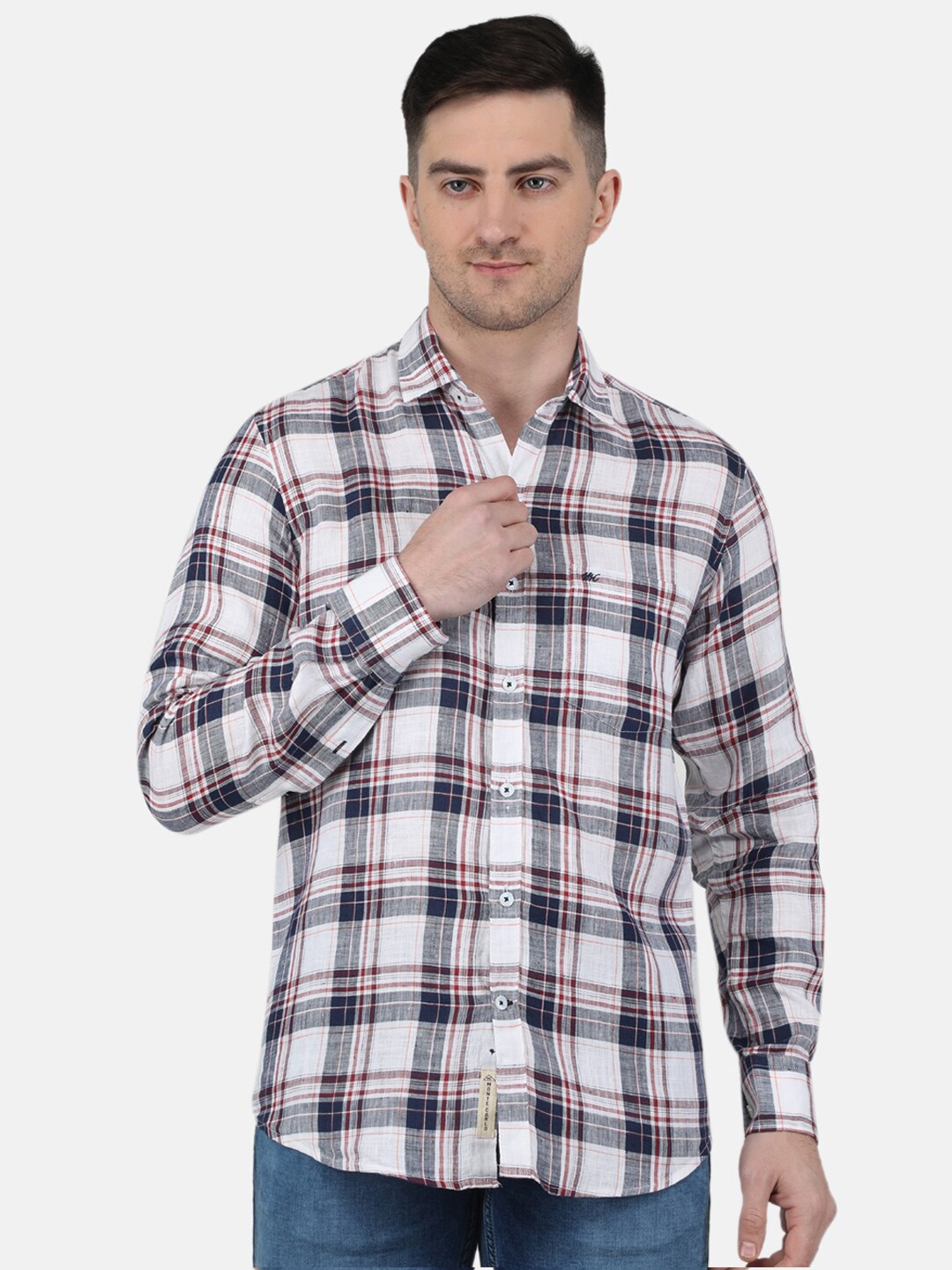 

Monte Carlo Tartan Checks Linen Casual Shirt, Navy blue