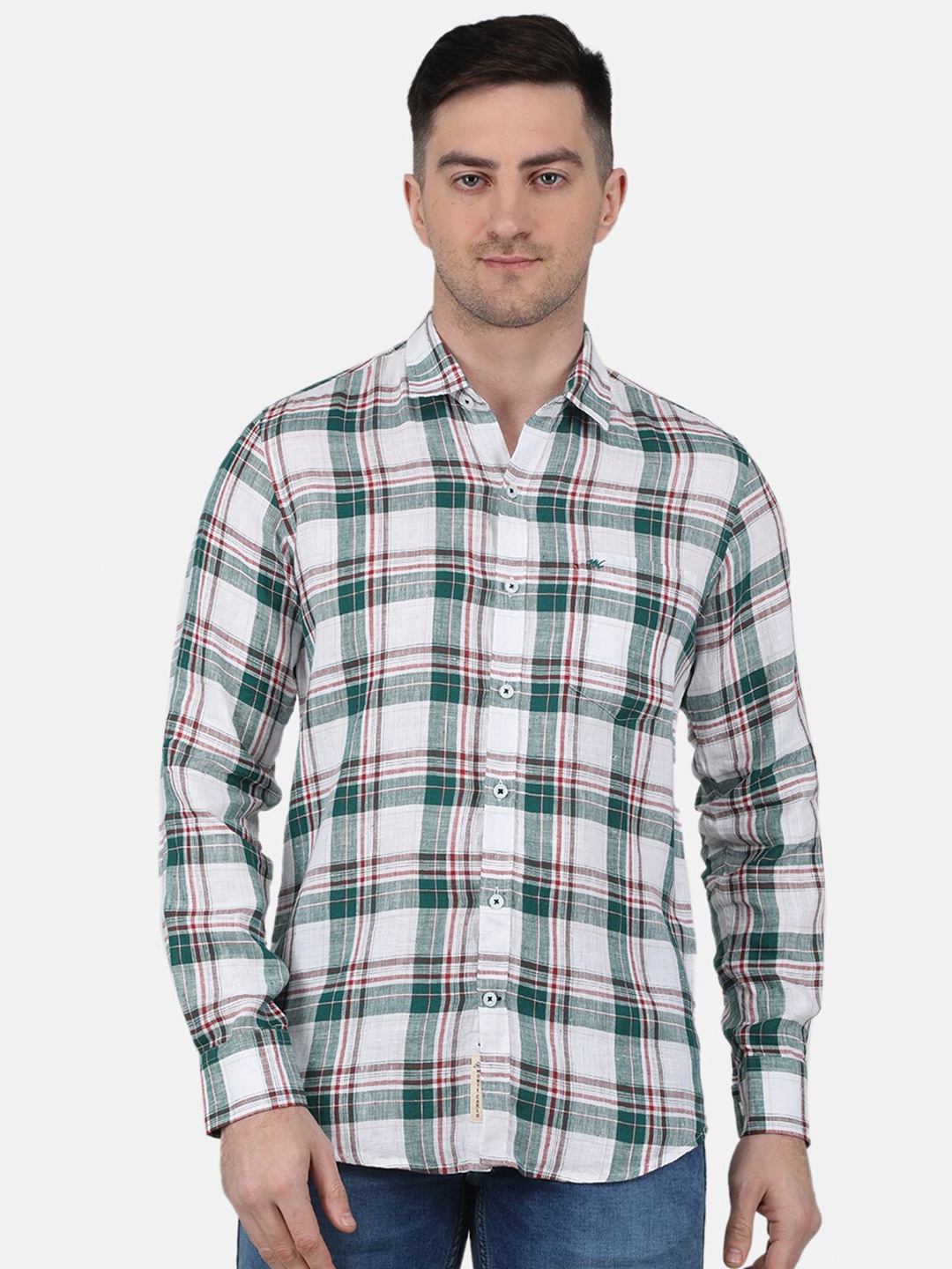 

Monte Carlo Tartan Checks Linen Casual Shirt, Green