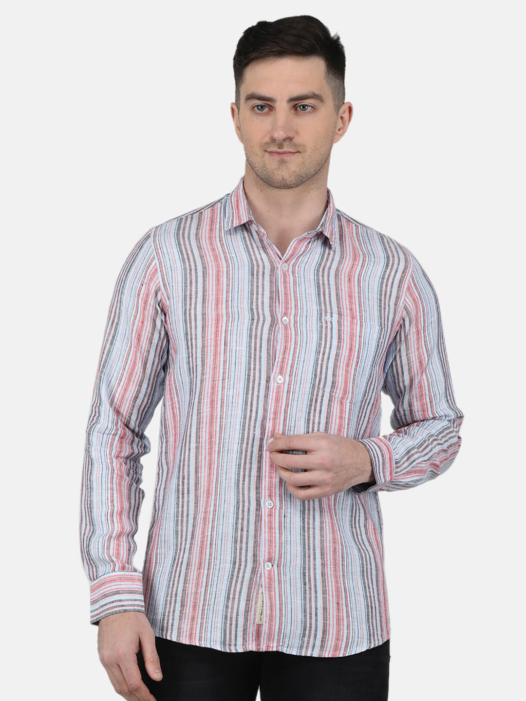 

Monte Carlo Spread Collar Striped Linen Casual Shirt, Blue