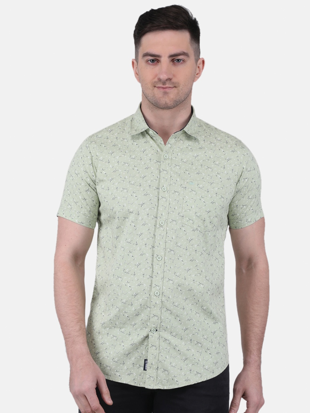 

Monte Carlo Straight Floral Printed Casual Shirt, Green