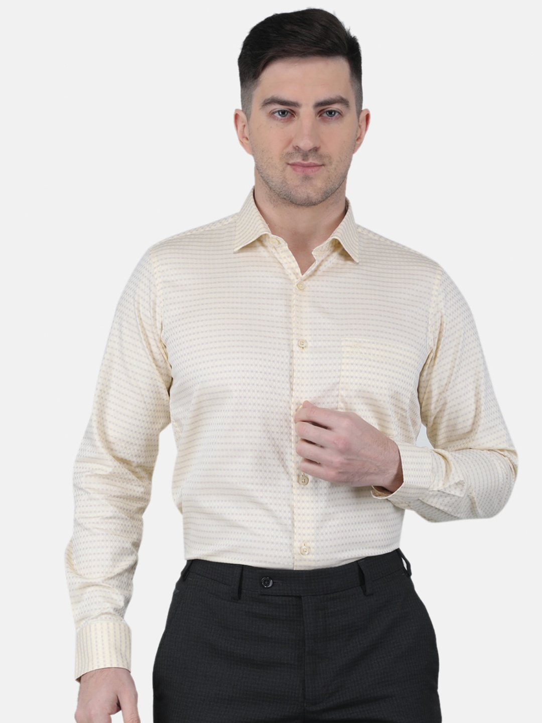 

Monte Carlo Straight Grid Tattersall Checks Checked Cotton Formal Shirt, Yellow