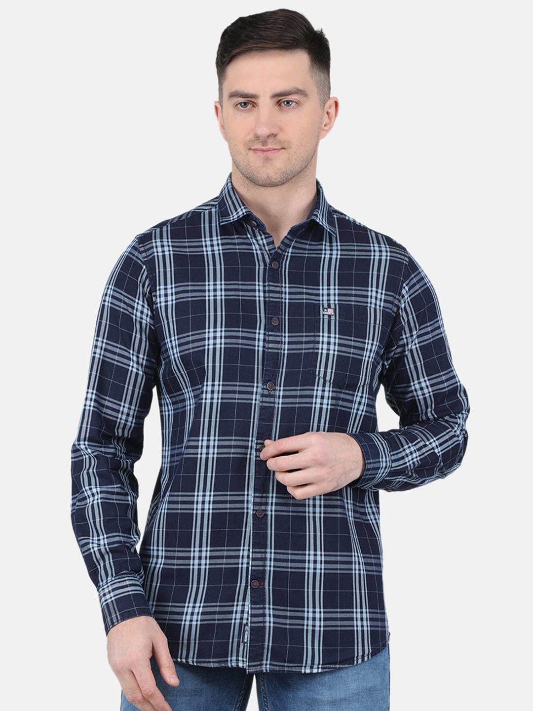 

Monte Carlo Straight Tartan Checks Checked Casual Shirt, Navy blue