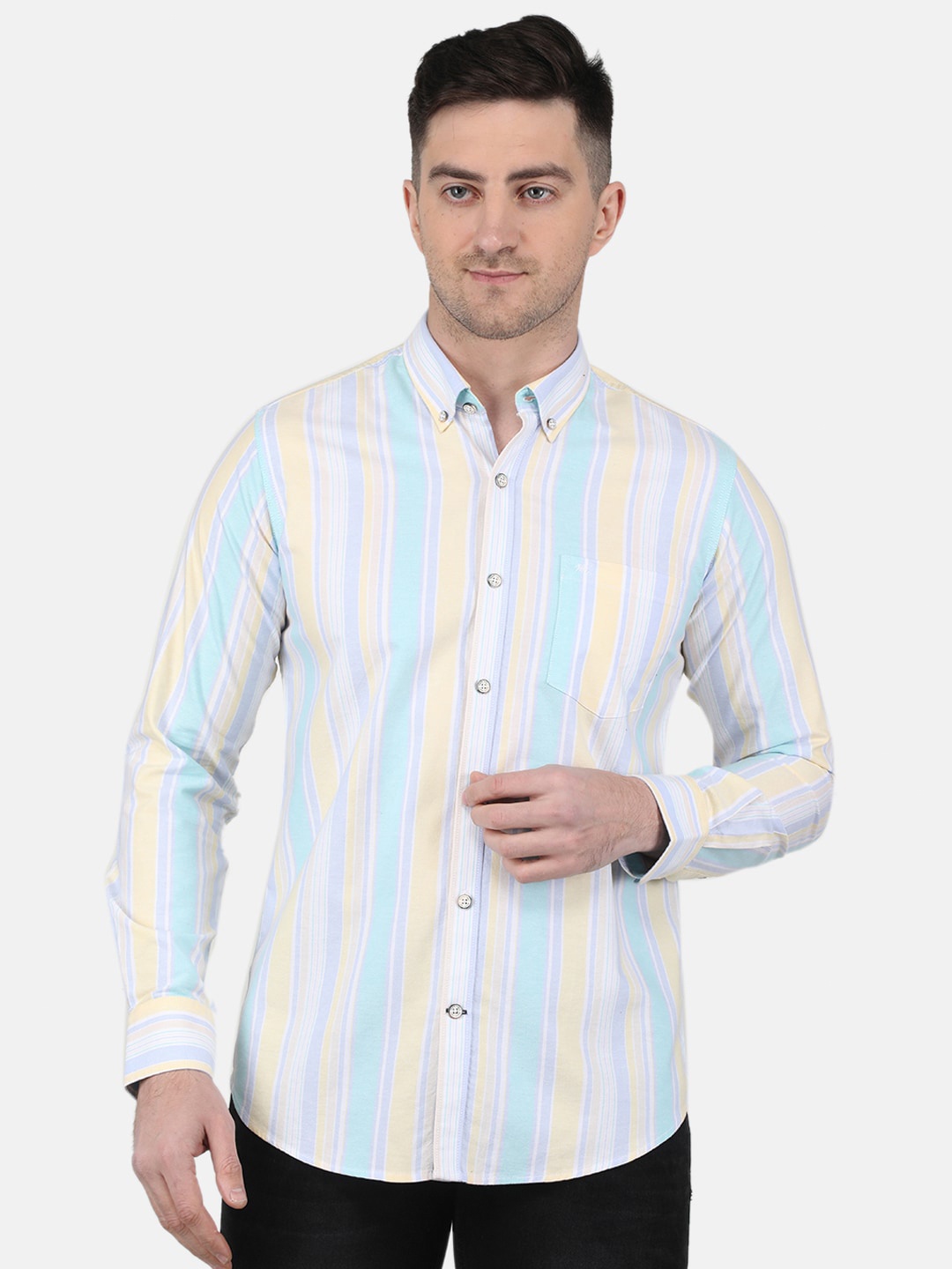 

Monte Carlo Straight Vertical Stripes Striped Casual Shirt, Yellow