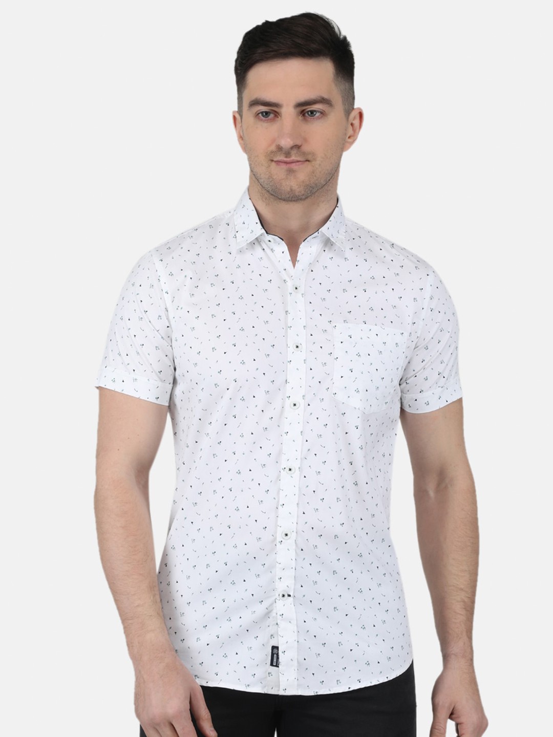 

Monte Carlo Straight Micro Ditsy Printed Casual Shirt, White