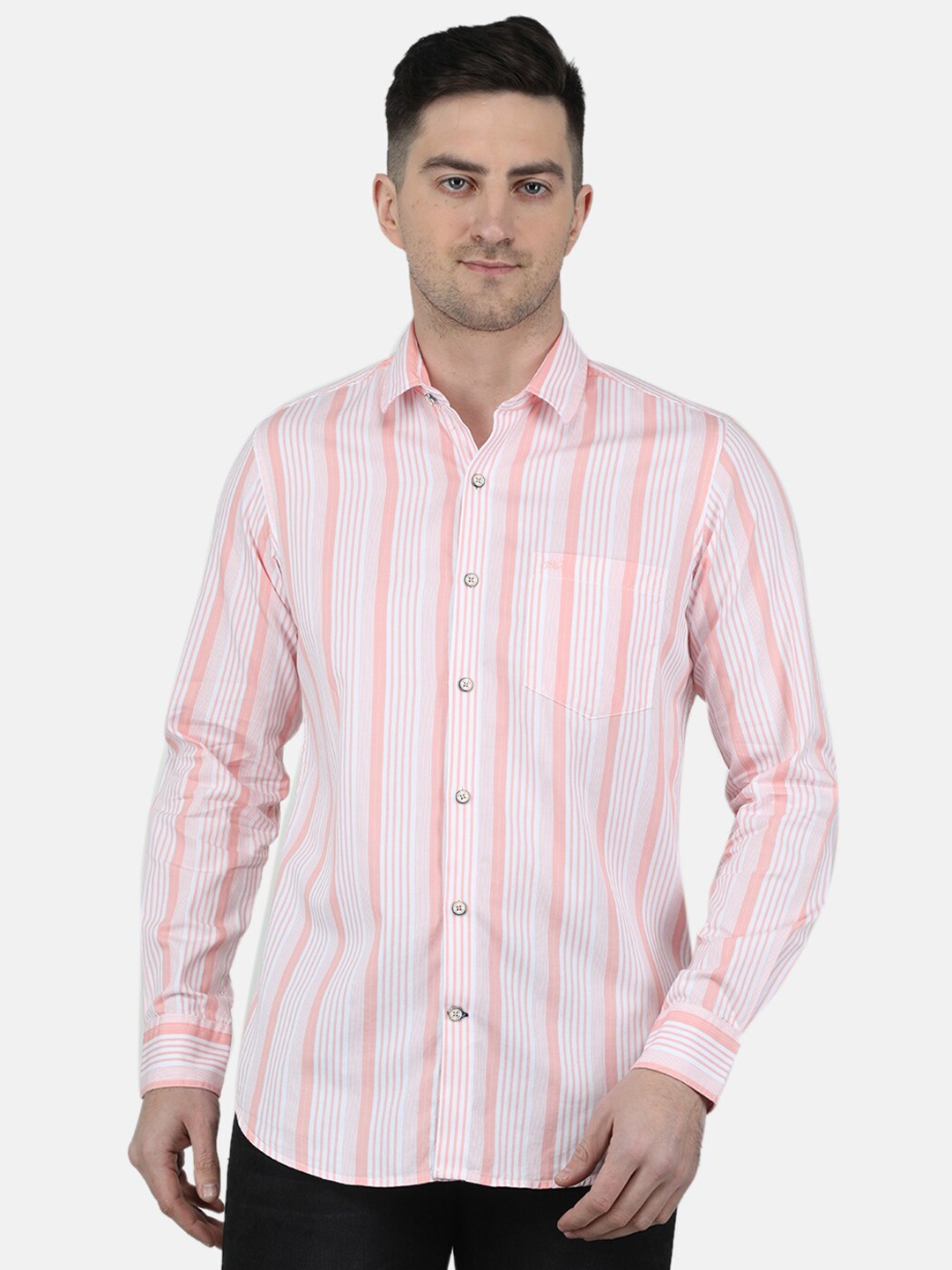 

Monte Carlo Spread Collar Striped Casual Shirt, Peach