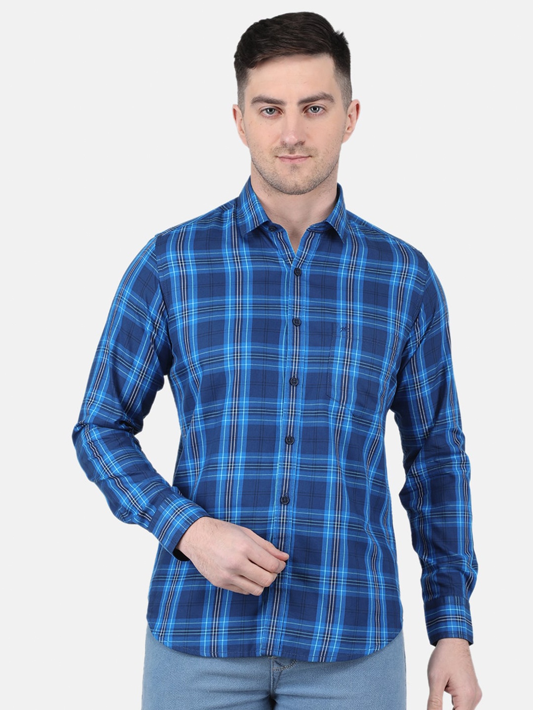 

Monte Carlo Spread Collar Tartan Checks Casual Shirt, Blue