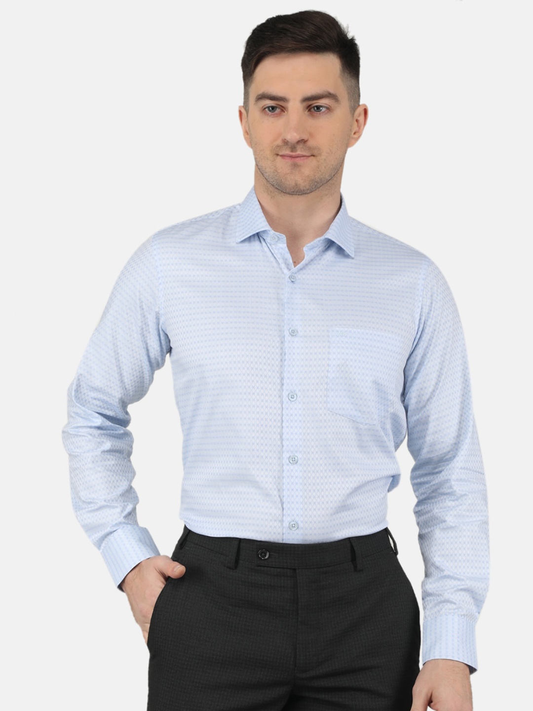 

Monte Carlo Striped Spread Collar Formal Shirt, Blue