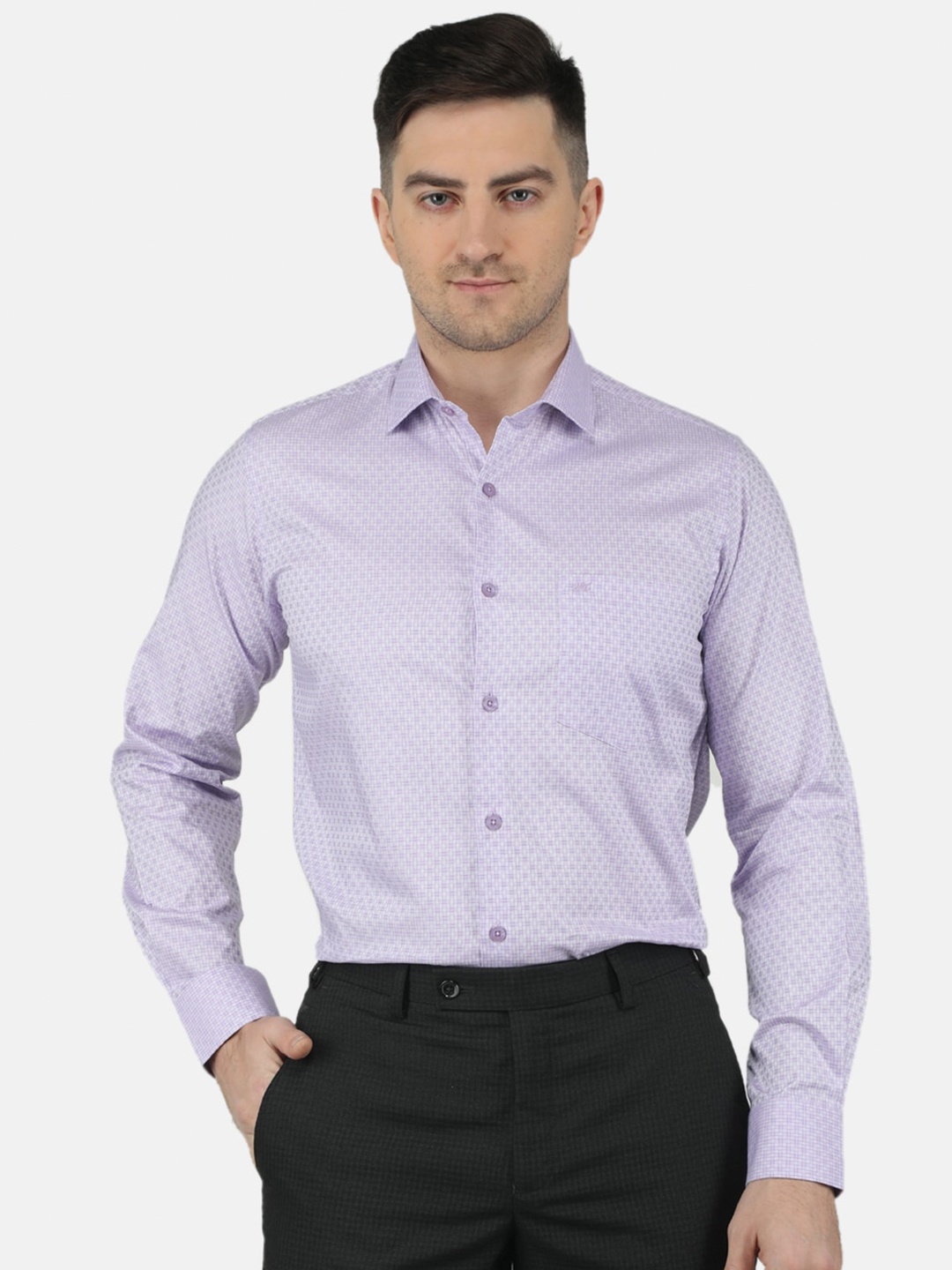 

Monte Carlo Straight Micro Checked Cotton Formal Shirt, Purple