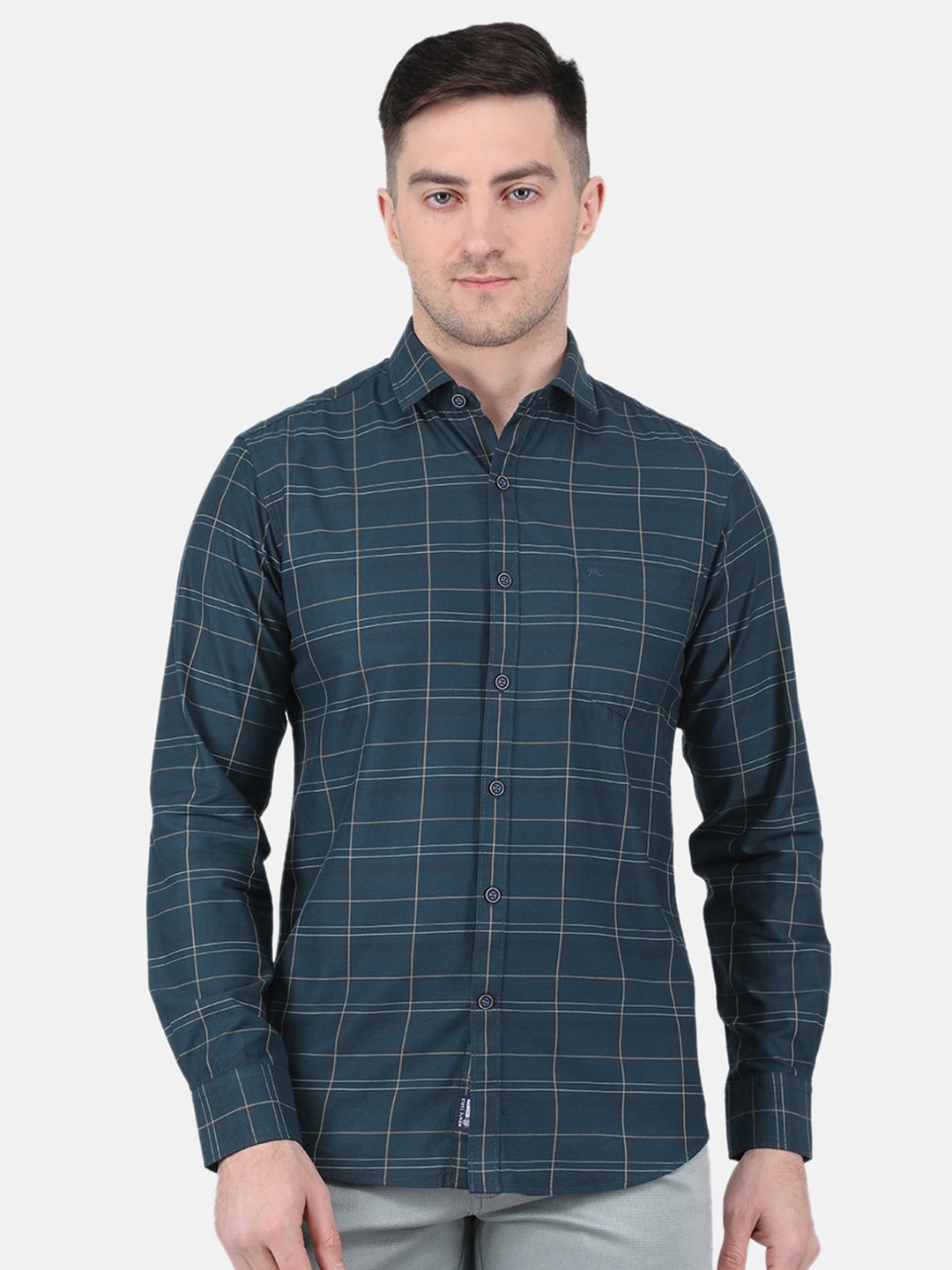 

Monte Carlo Straight Windowpane Checks Casual Shirt, Teal