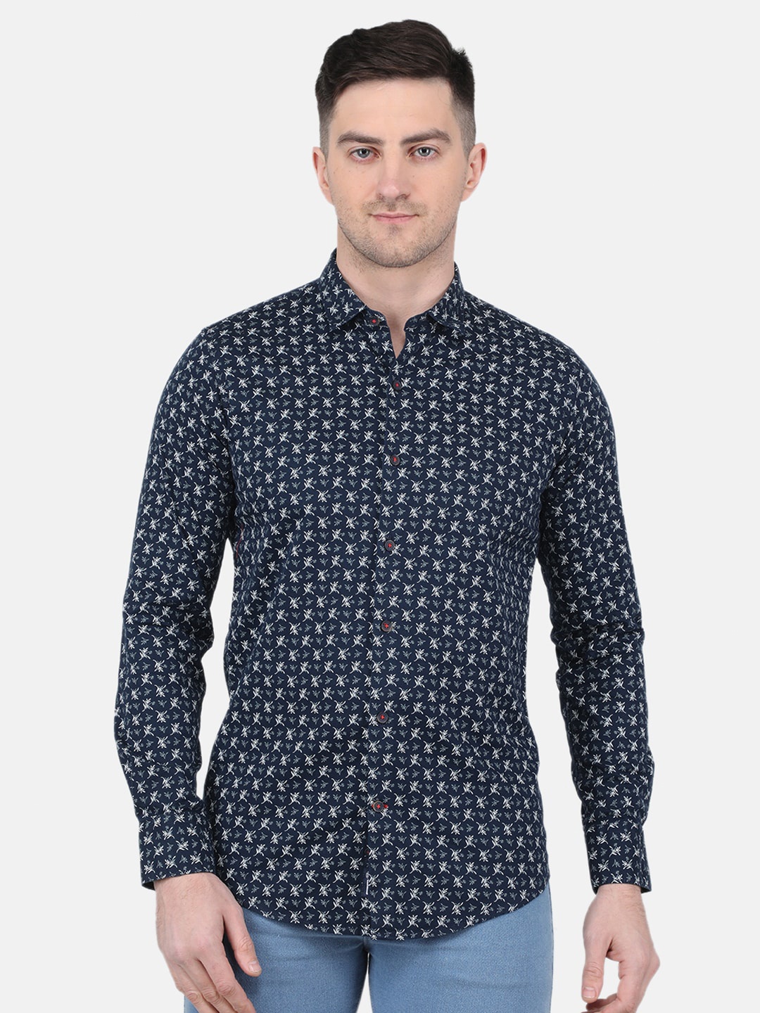 

Monte Carlo Straight Floral Printed Cotton Casual Shirt, Navy blue