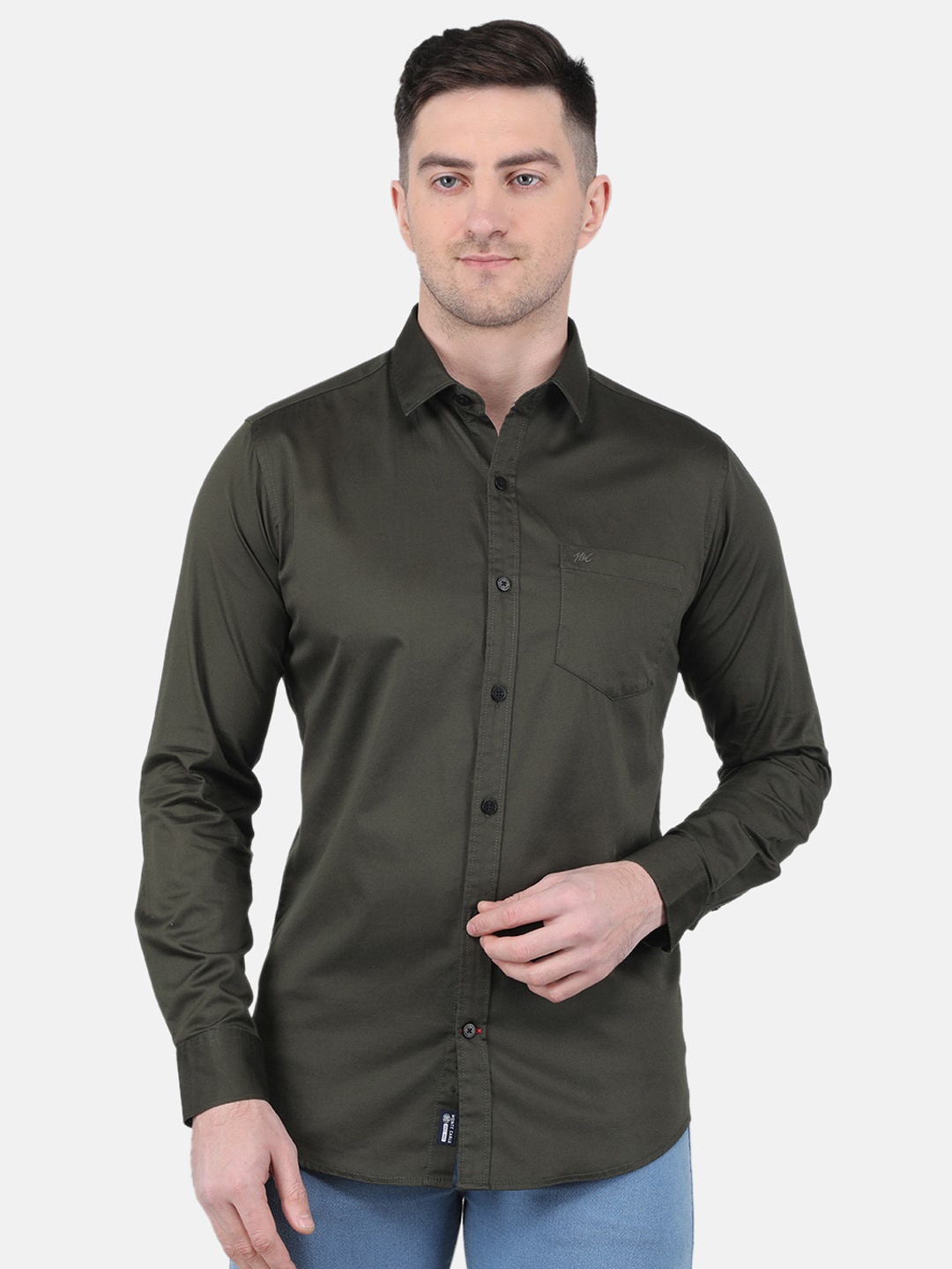 

Monte Carlo Straight Slim Fit Spread Collar Casual Shirt, Green