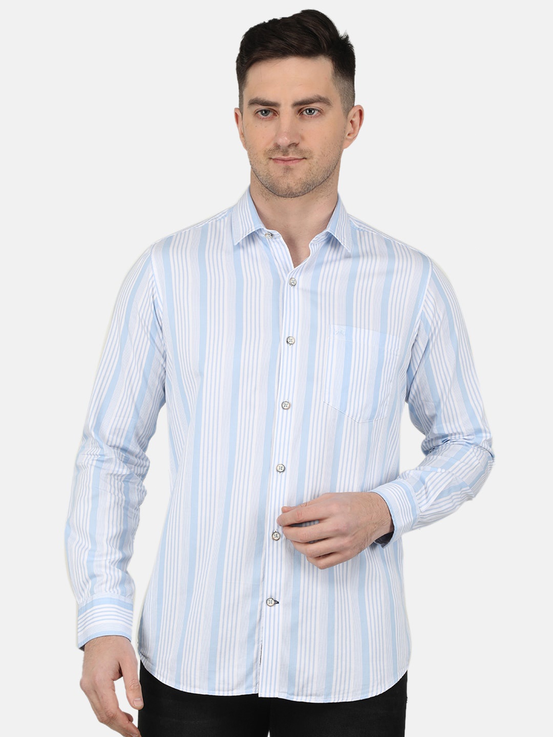 

Monte Carlo Straight Vertical Striped Opaque Casual Shirt, Blue