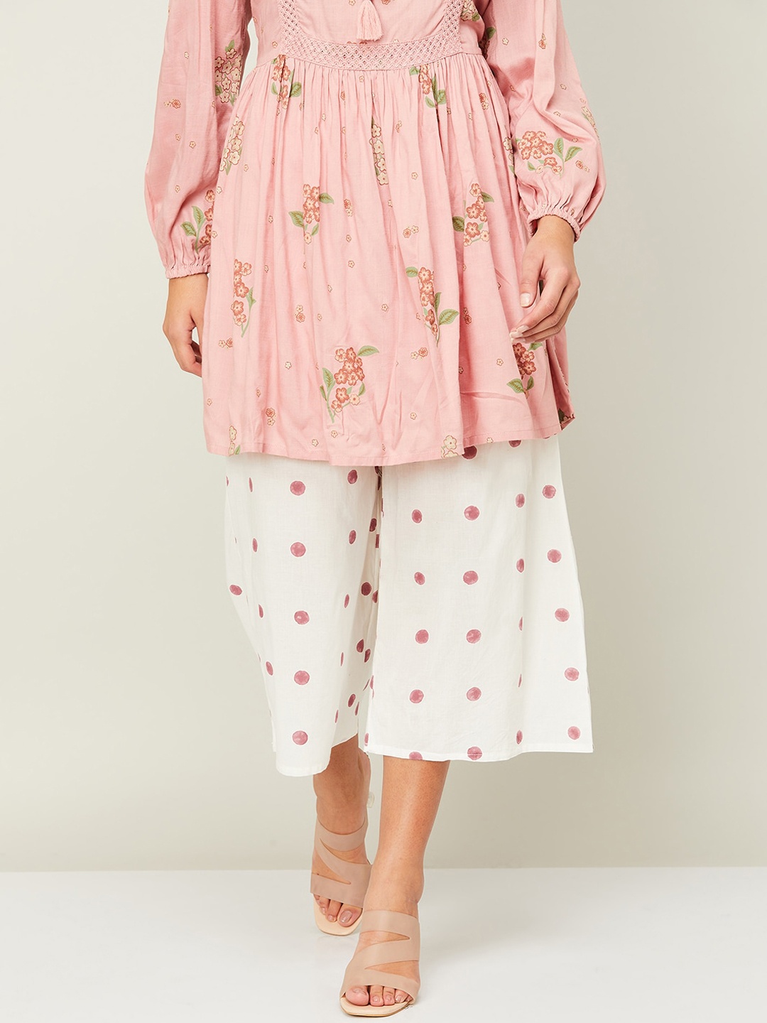 

Melange by Lifestyle Women Polka Dots Printed Flat-Front Culottes Trousers, White
