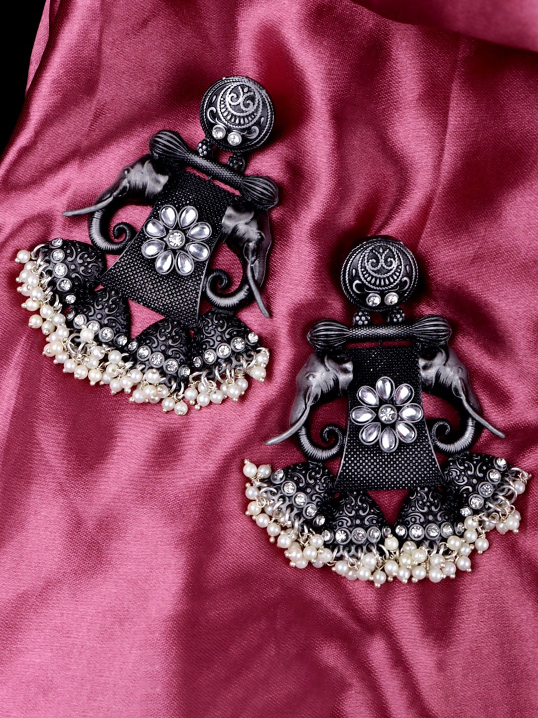 

Krelin Black Contemporary Oxidized Elephant Shaped Drop Earrings