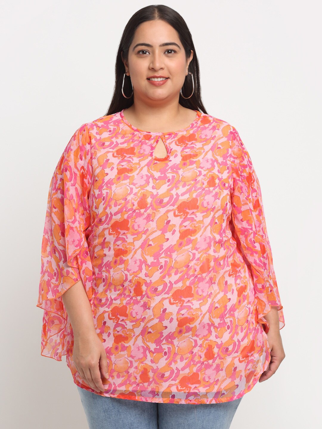 

plusS Floral Printed Longline Top, Pink
