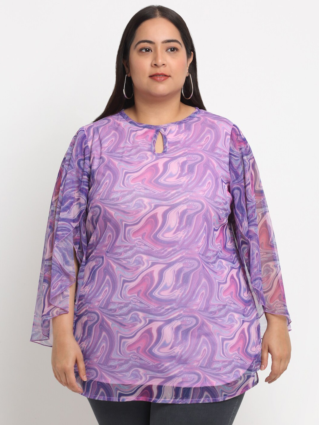 

plusS Abstract Printed Longline Top, Lavender