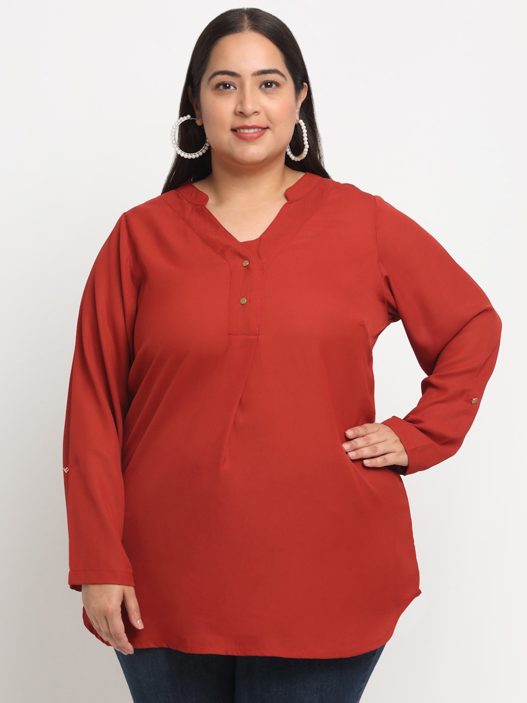 

plusS Mandarin Collar Longline Top, Rust