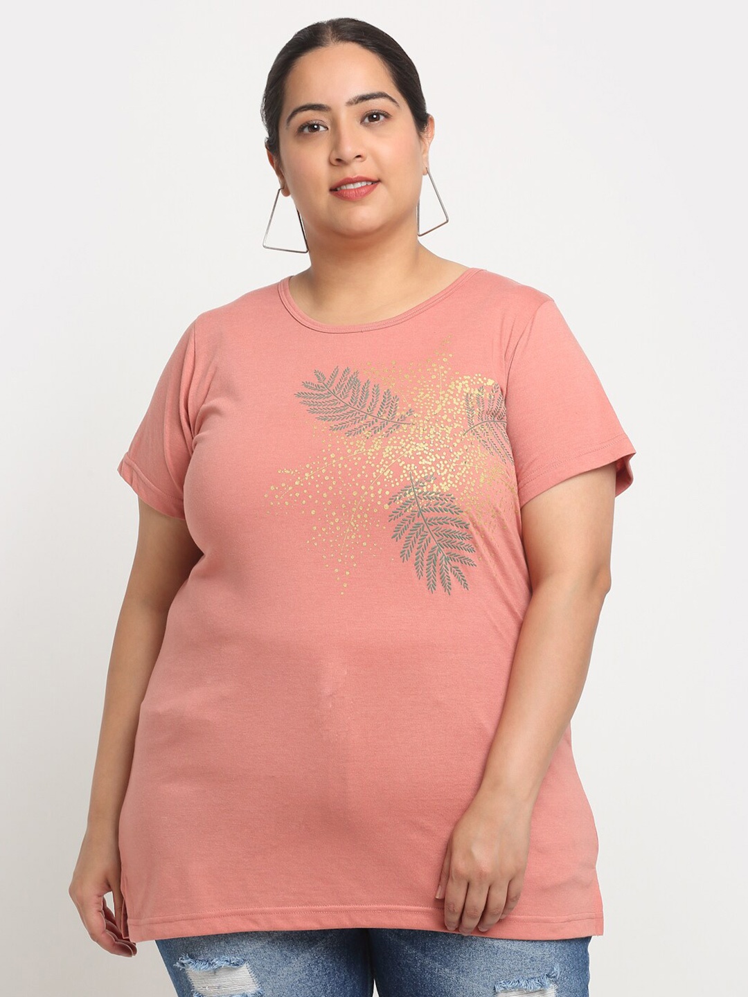 

plusS Plus Size Floral Printed Cotton T-shirt, Pink