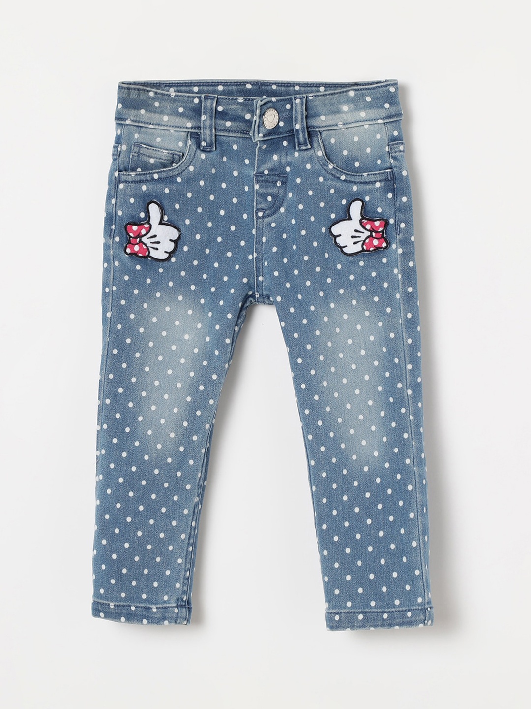 

Juniors by Lifestyle Girls Polka Dots Print Minnie Mouse Heavy Fade Jeans, Blue