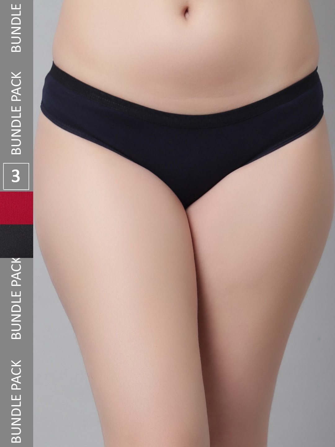 

KEX Women Pack Of 3 Pure Cotton Hipster Briefs, Navy blue