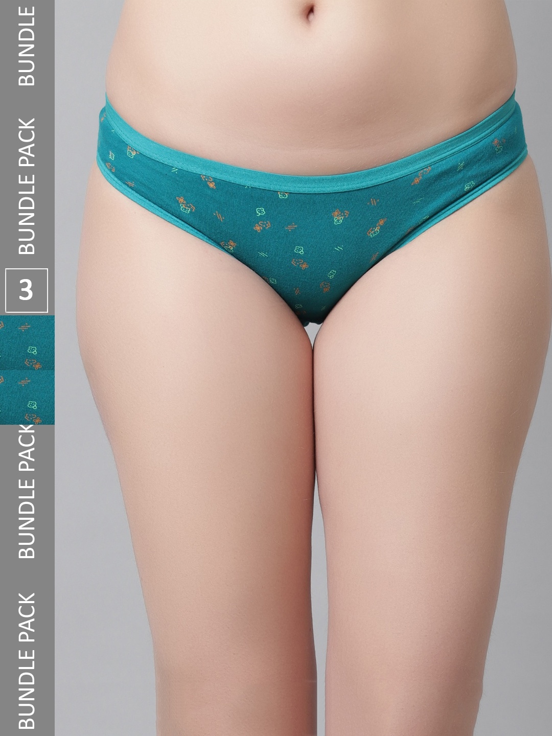 

KEX Women Pack Of 3 Floral Printed Pure Cotton Hipster Briefs, Turquoise blue