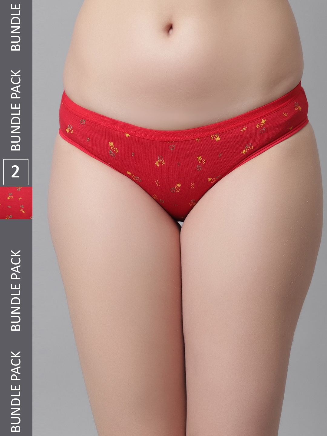 

KEX Women Pack Of 2 Floral Printed Pure Cotton Hipster Briefs, Red