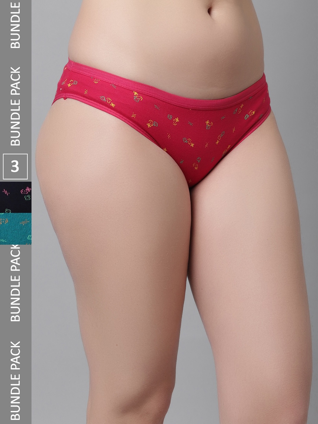 

KEX Women Pack Of 3 Floral Printed Cotton Hipster Briefs, Pink