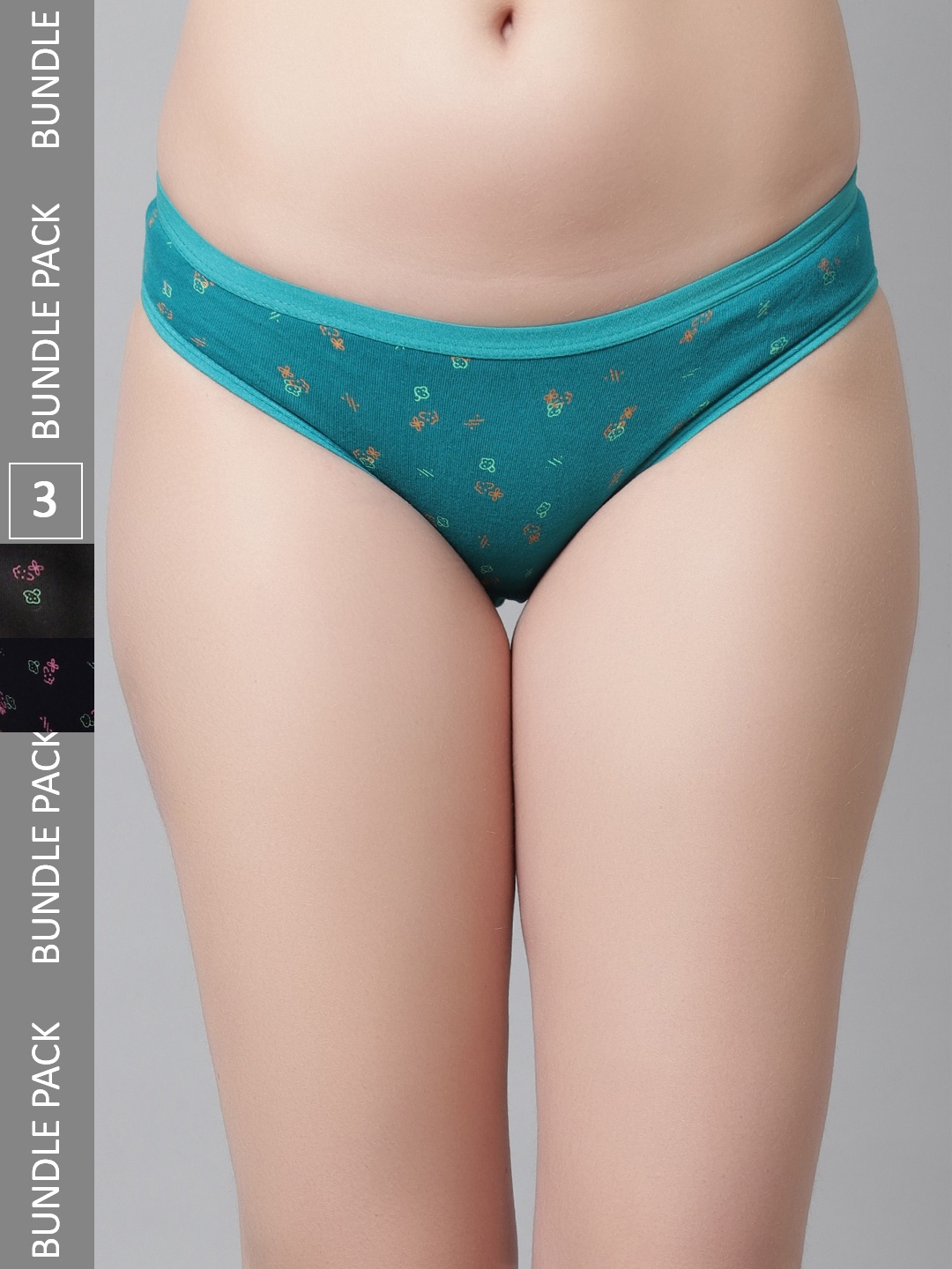 

KEX Women Pack Of 3 Floral Printed Cotton Hipster Briefs, Blue
