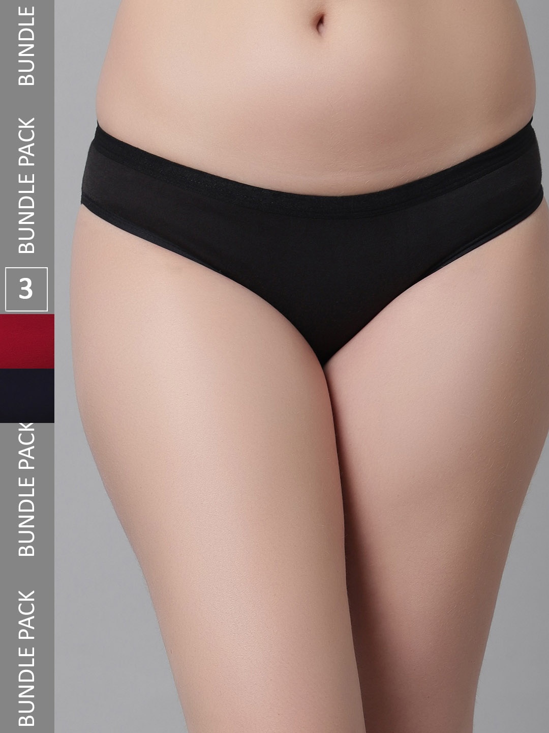 KEX Women Pack Of 3 Cotton Hipster Briefs, Black