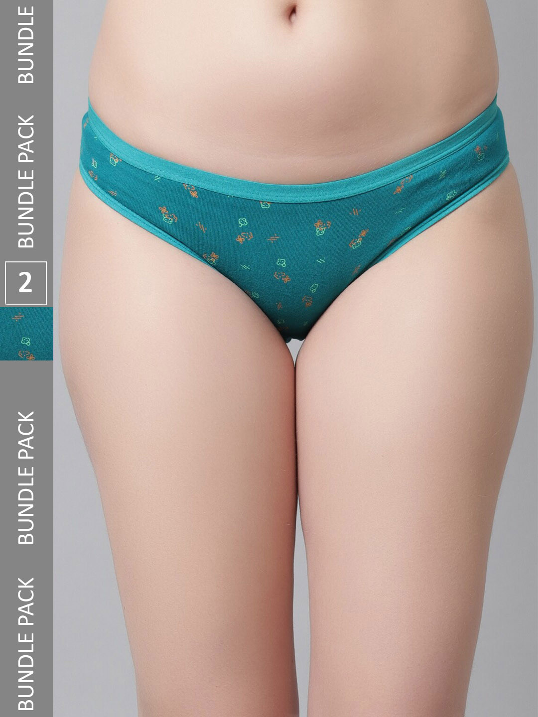 

KEX Women Pack Of 2 Floral Printed Cotton Hipster Briefs, Turquoise blue