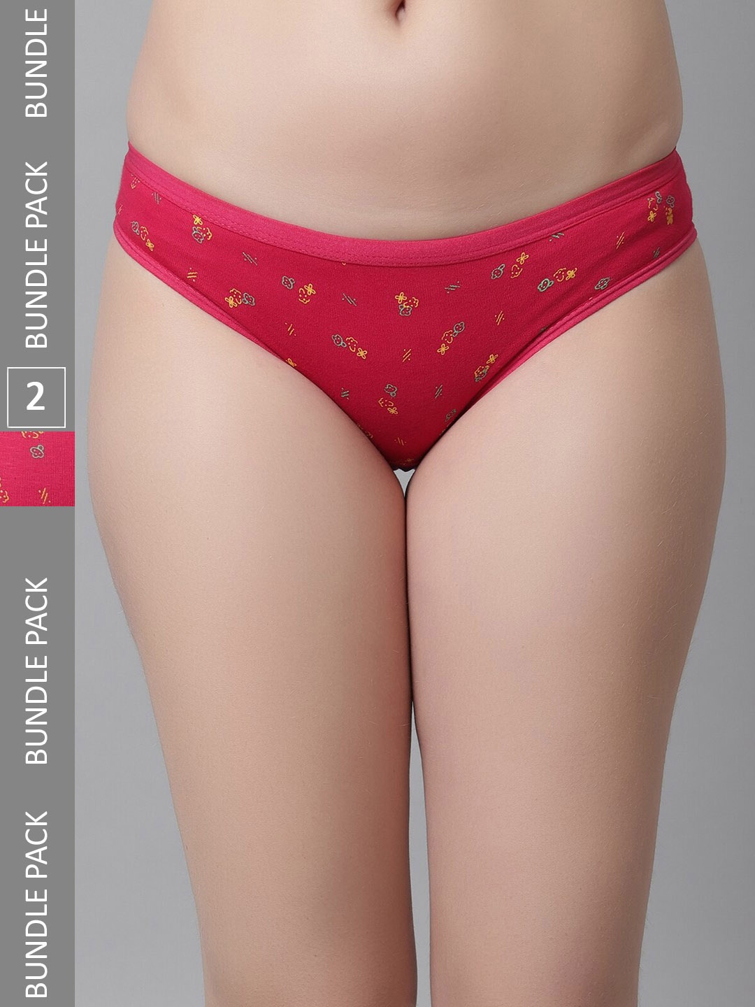 

KEX Women Pack Of 2 Floral Printed Cotton Hipster Briefs, Pink