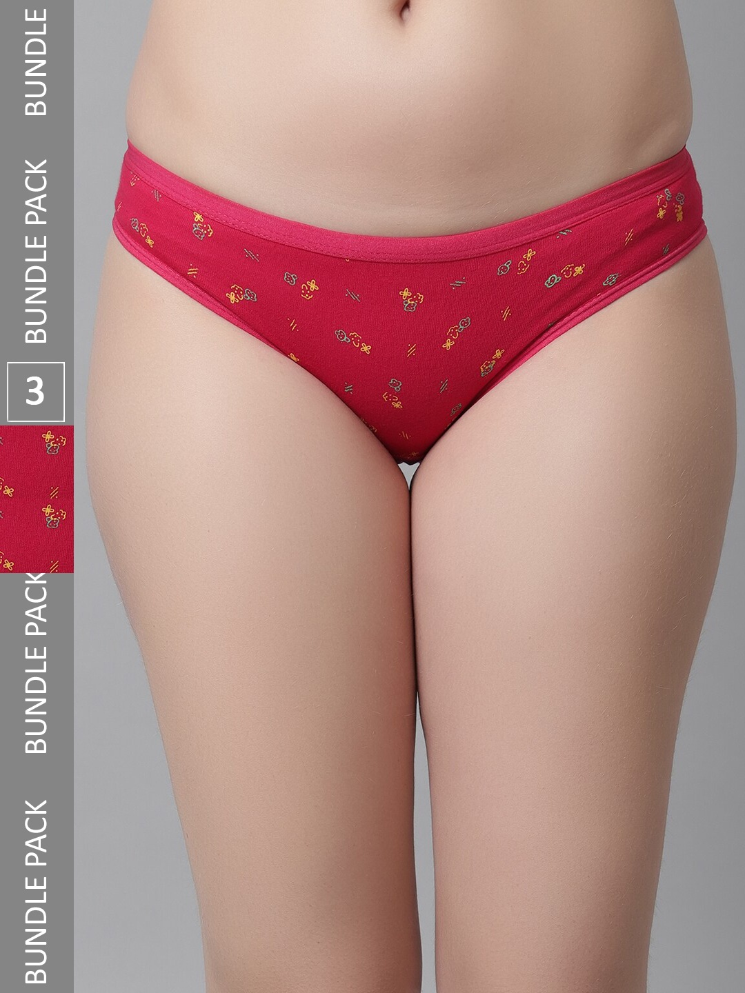 

KEX Women Pack Of 3 Floral Printed Cotton Hipster Briefs, Pink