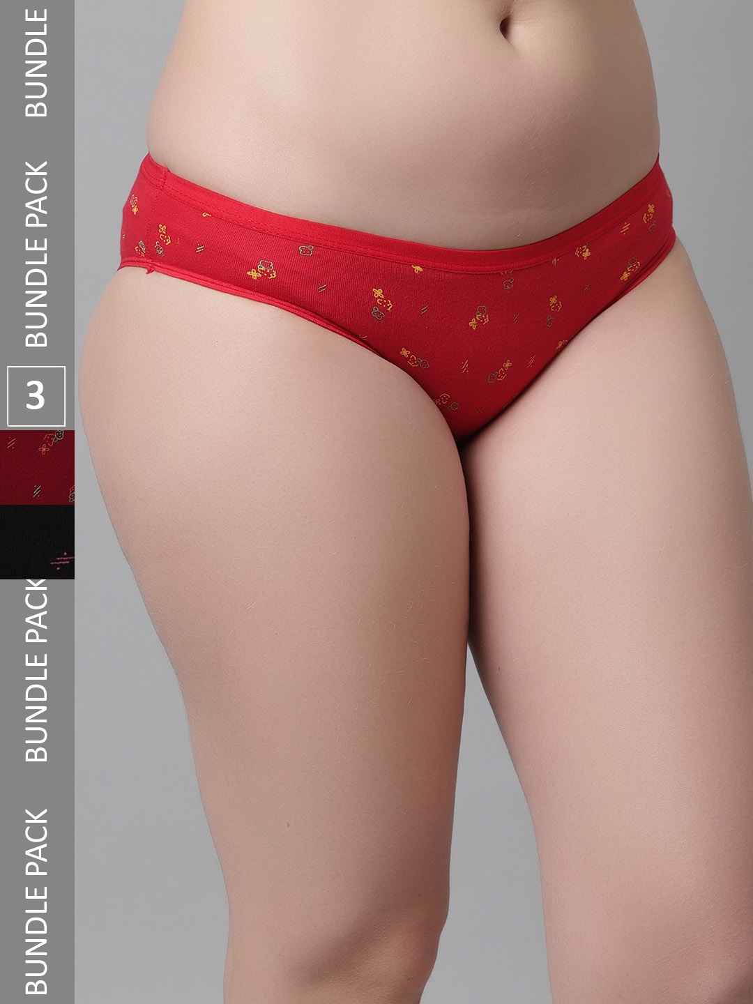 

KEX Women Pack Of 3 Floral Printed Cotton Hipster Briefs, Red