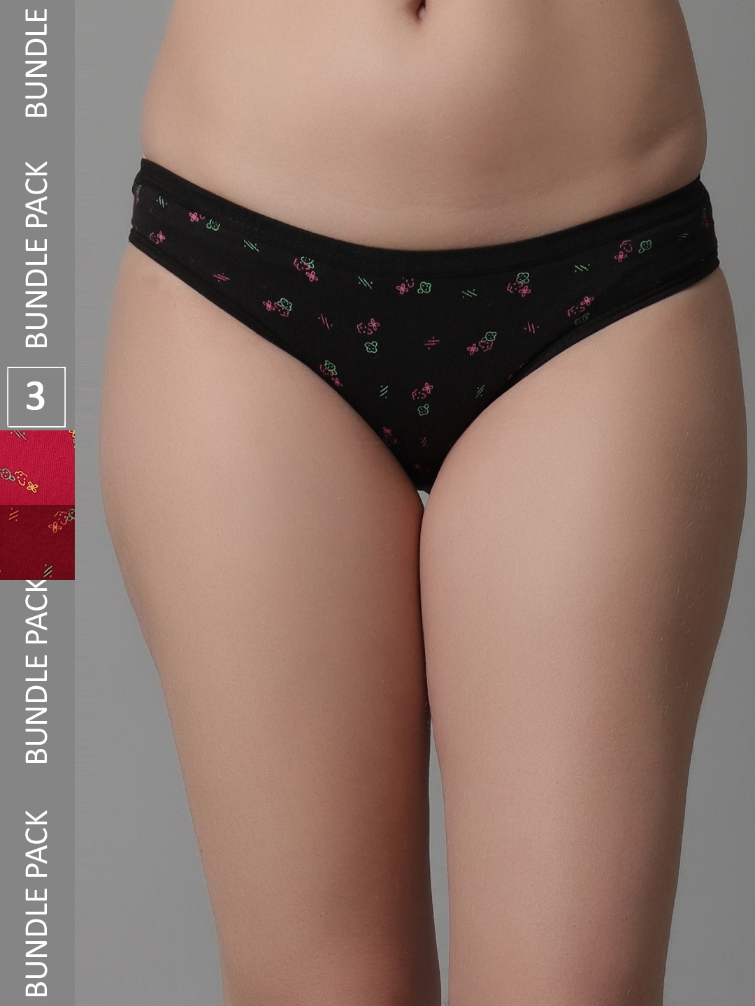 

KEX Women Pack Of 3 Floral Printed Cotton Hipster Briefs, Navy blue